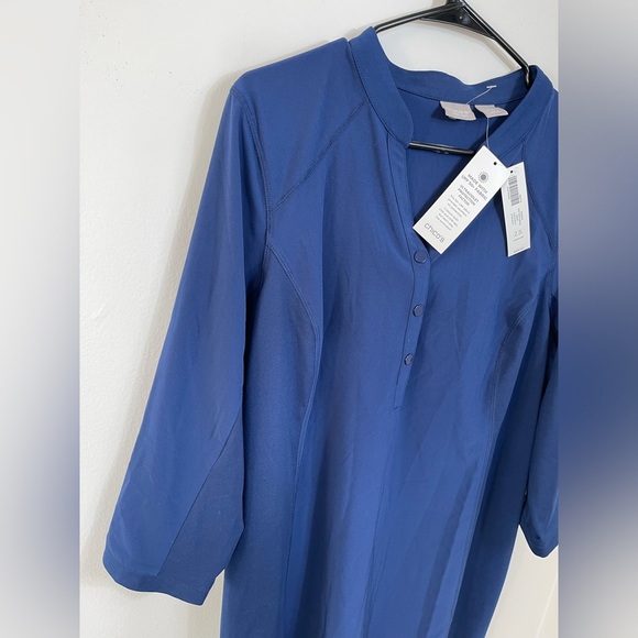 Chico's Zenergy Knit Insert Elegant Blue Sleeve Women's Dress UPF Sz 14 NWT - Picture 3 of 15